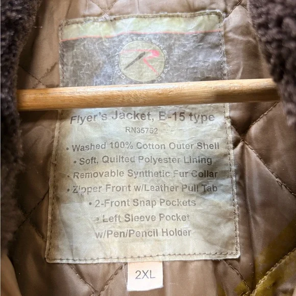 Rothco | Vintage B-15A Flyer's Aviator Cotton Bomber Jacket - Men's 2XL - Picture 10 of 14